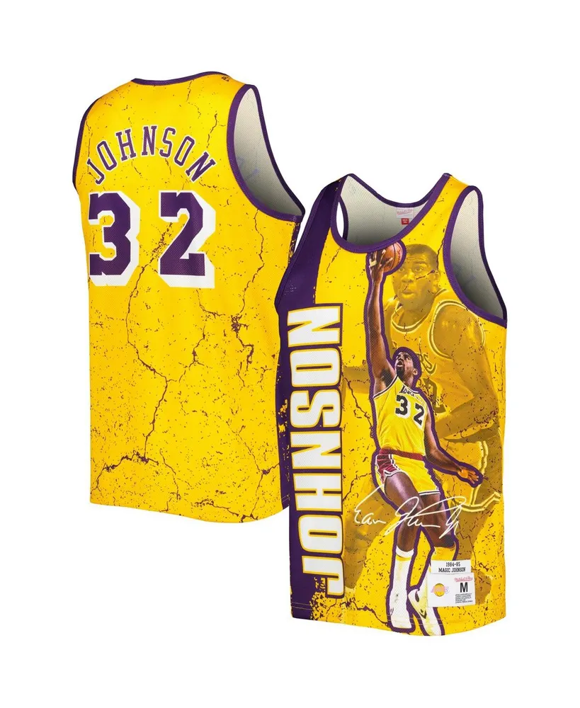 Men's Mitchell & Ness Magic Johnson Gold Los Angeles Lakers Hardwood Classics Player Burst Tank Top