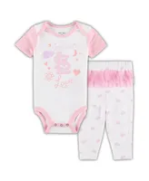 Newborn and Infant Boys Girls White Pink St. Louis Cardinals Spreading Love Bodysuit Tutu with Leggings Set