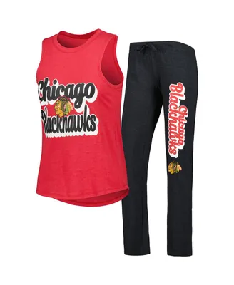 Women's Concepts Sport Heather Red and Black Chicago Blackhawks Meter Muscle Tank Top Pants Sleep Set