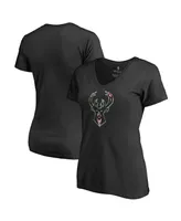 Women's Fanatics Black Milwaukee Bucks Lovely V-Neck T-shirt