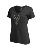 Women's Fanatics Black Milwaukee Bucks Lovely V-Neck T-shirt