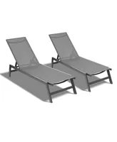 Simplie Fun Outdoor 2-pcs Set Chaise Lounge Chairs, Five-Position Adjustable Aluminum Recliner