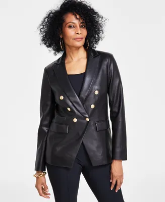 I.n.c. International Concepts Petite Double-Breasted Faux-Leather Jacket , Created for Macy's