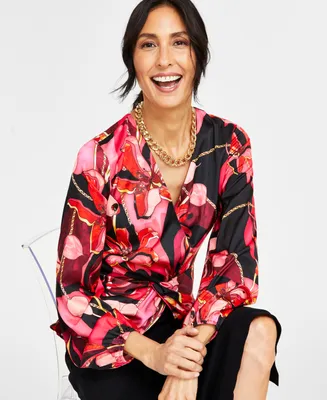 I.n.c. International Concepts Petite Printed Twist-Front Blouse, Created for Macy's