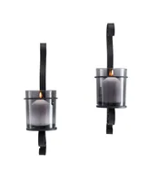 Danya B Vintage-Like Wall Sconce 2-Piece Candle Holder Set with Smoke Glass Hurricanes