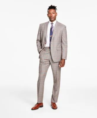 Tayion Collection Mens Classic Fit Windowpane Suit