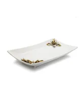 Porcelain Tray with Gold-Tone and White Flower on Handles