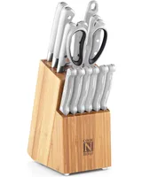 Cook N Home Kitchen Knife Set with Bamboo Storage Block 15-Piece, High Carbon Stainless Steel Blade, White