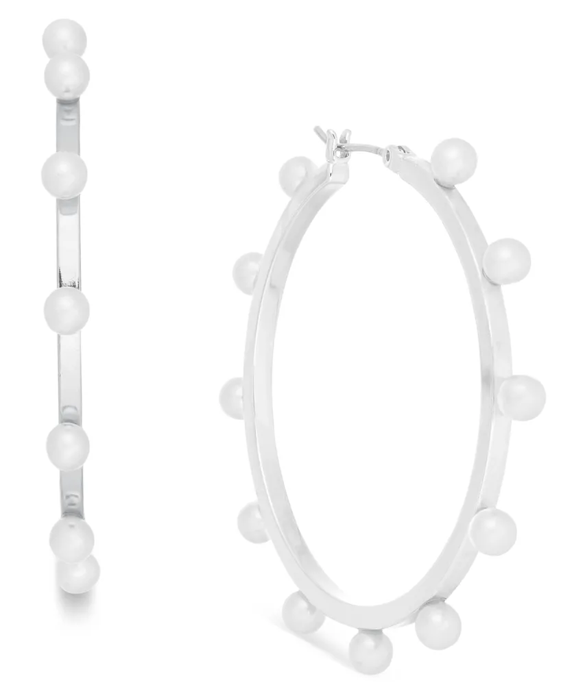 On 34th Imitation-Pearl Hoop Earrings, Created for Macy's