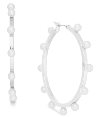 On 34th Imitation-Pearl Hoop Earrings, Created for Macy's