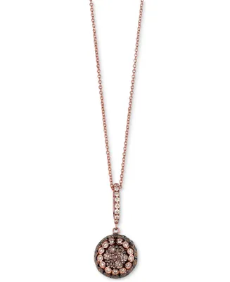 Le Vian Chocolate Diamond & Vanilla Diamond Halo Cluster 18" Pendant Necklace (7/8 ct. t.w.) in 14k Rose Gold