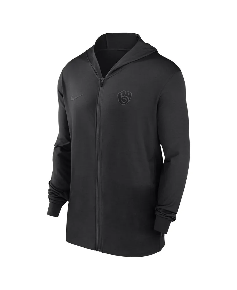 Men's Nike Black Milwaukee Brewers Authentic Collection Travel Performance Full-Zip Hoodie