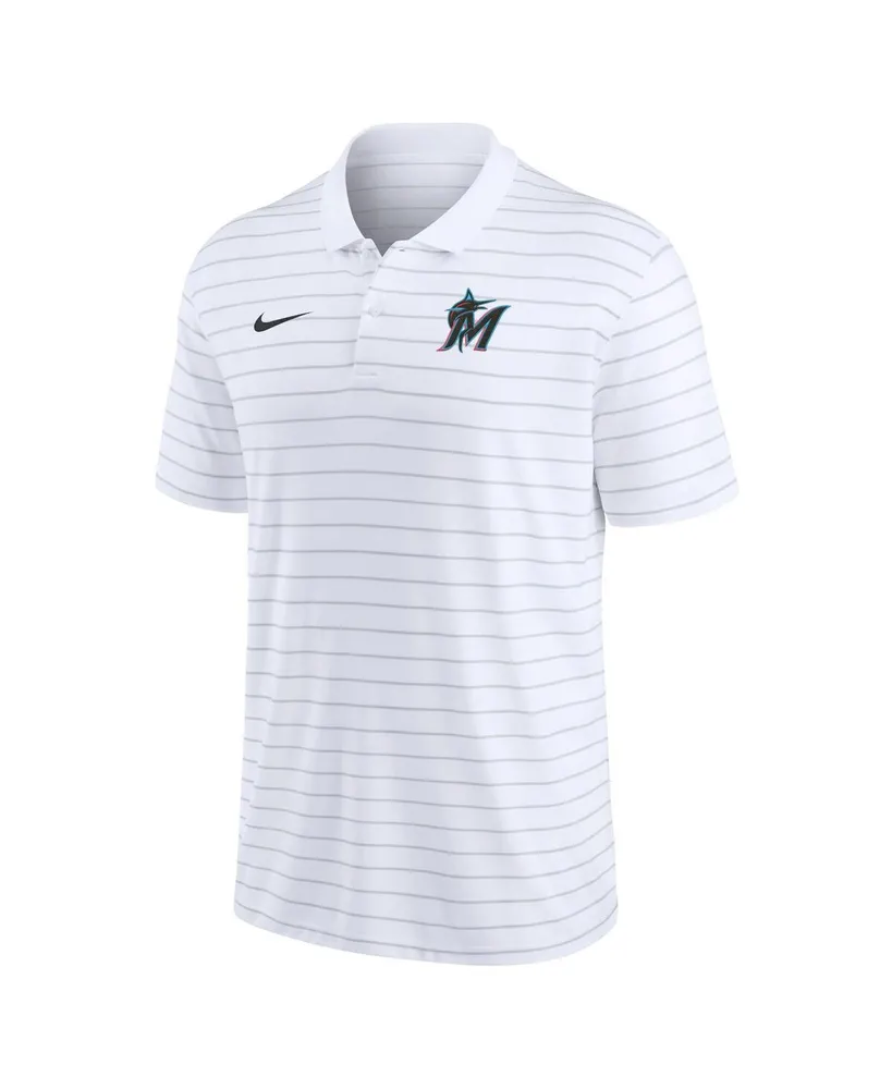 Men's Nike White Miami Marlins Authentic Collection Victory Striped Performance Polo Shirt