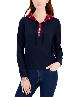 Tommy Hilfiger Women's Mixed-Media Waffle-Knit Hoodie