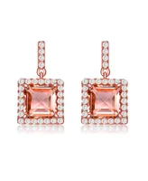 Genevive 18K Rose Gold Overlay Square Champagne Cubic Zirconia Earrings