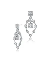 Genevive Sterling Silver Cubic Zirconia Modern Chandelier Earrings