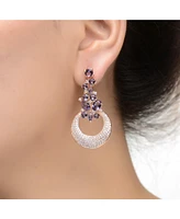 Genevive Sterling Silver Open Circle Drop Cubic Zirconia Dangle Earrings