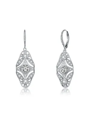 Genevive Sterling Silver with White Gold Plated Round Cubic Zirconia Wreath Leverback Earrings