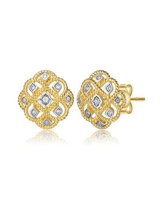 Rachel Glauber 14K Gold Plated and White Gold Plated Cubic Zirconia Stud Earrings