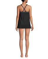 Lands' End Women's High Neck Swim Dress One Piece Swimsuit Adjustable Straps