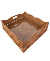 Artifacts Rattan Scallop Square Tray with Glass Insert