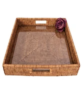 Artifacts Rattan Square Serving Ottoman Tray with Glass Insert