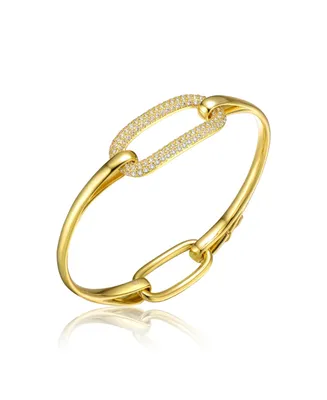 Genevive Sterling Silver 14K Gold Plated Clear Cubic Zirconia Bangle Bracelet