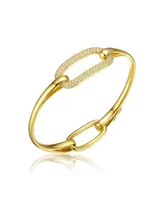 Genevive Sterling Silver 14K Gold Plated Clear Cubic Zirconia Bangle Bracelet