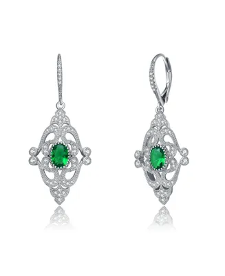 Genevive Sterling Silver Oval and Round Cubic Zirconia Adorn Leverback Earrings