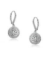 Genevive Sterling Silver Cubic Zirconia White Gold Plated Circle Drop Earrings