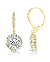 Sparkling Halo Circle Drop Earrings Sterling Silver with Cubic Zirconia