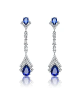 Genevive Sterling Silver With White Gold Plated Clear And Emerald Cubic Zirconia Double Haloed Drop Earrings