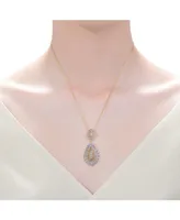 Rachel Glauber White Gold and 14K Gold Plated Cubic Zirconia Paved Teardrop Pendant Necklace