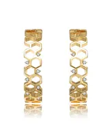 Rachel Glauber 14K Gold Plated Clear Round Cubic Zirconia Open Hoop Earrings