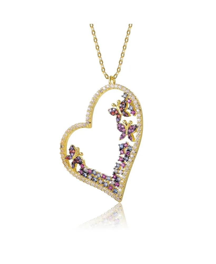 Rachel Glauber 14K Gold Plated Multi Colored Cubic Zirconia Heart Necklace