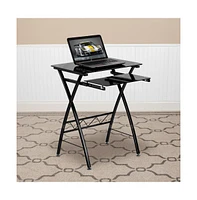 Emma+Oliver Tempered Glass Computer Desk With Pull-Out Keyboard Tray
