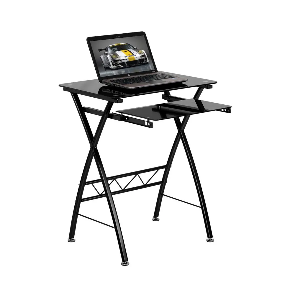 Emma+Oliver Tempered Glass Computer Desk With Pull-Out Keyboard Tray