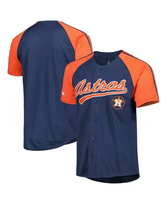 Men's Stitches Navy Houston Astros Button-Down Raglan Fashion Jersey