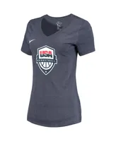 Women's Nike Heathered Blue Usa Basketball Team Logo Tri-Blend V-Neck T-shirt