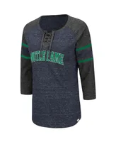 Women's Colosseum Navy, Heathered Charcoal Notre Dame Fighting Irish Scienta Pasadena Raglan 3/4 Sleeve Lace-Up T-shirt