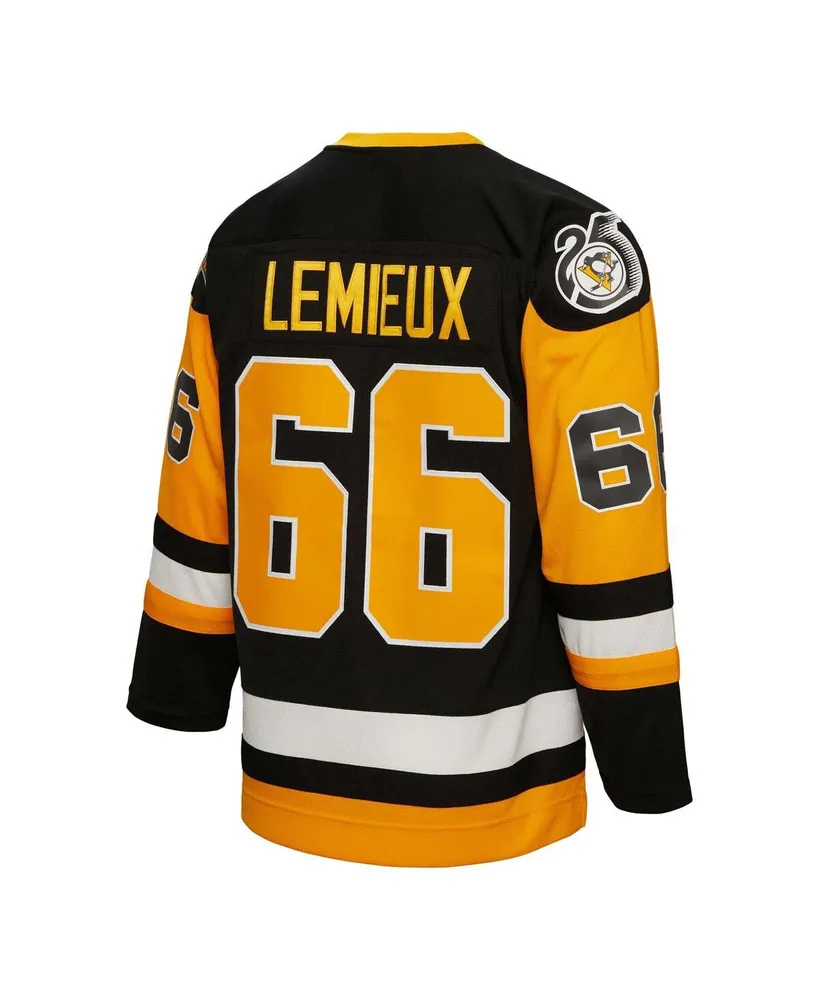 Men's Mitchell & Ness Mario Lemieux Black Pittsburgh Penguins Big and Tall 1991 Captain Patch Blue Line Player Jersey