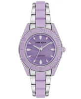 Anne Klein Women's Solar Silver-Tone and Lavender Oceanworks Plastic Watch, 32mm