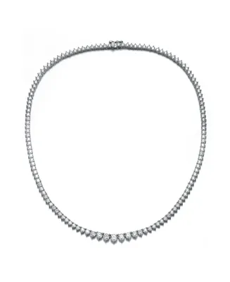 Rachel Glauber White Gold Plated with Cubic Zirconia Graduated Tennis Chain Necklace