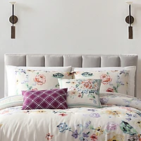 Bebejan Floral Garden on Mocha Bedding 200 Thread Count 100% Cotton Sateen 5 Piece Reversible Queen Comforter Set
