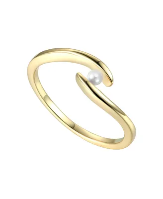Genevive Gv Sterling Silver 14k Gold Plated With White Freshwater Pearl Ocean Wave Stacking Ring