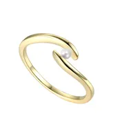 Genevive Gv Sterling Silver 14k Gold Plated With White Freshwater Pearl Ocean Wave Stacking Ring