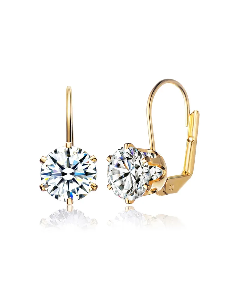 Rachel Glauber White Cubic Zirconia Solitaire Classic Leverback Earrings