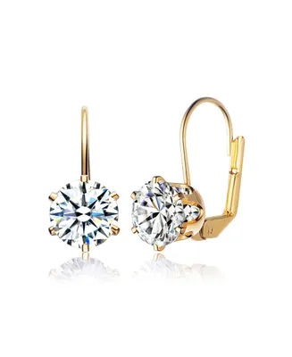 Rachel Glauber White Cubic Zirconia Solitaire Classic Leverback Earrings