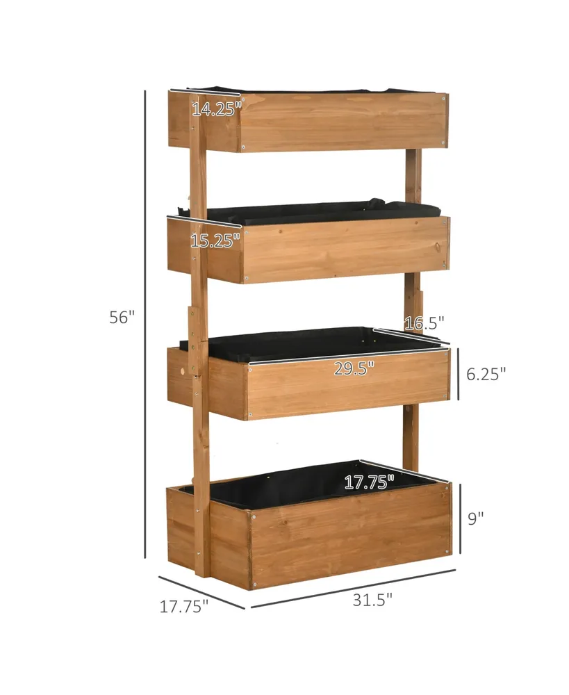 Outsunny Vertical Garden Planter, Wooden 4 Tier Planter Box, Self-Draining with Non-Woven Fabric for Outdoor Flowers, Vegetables & Herbs