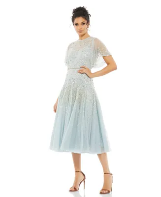 Women's Flounce Sleeve Tea Length Dress